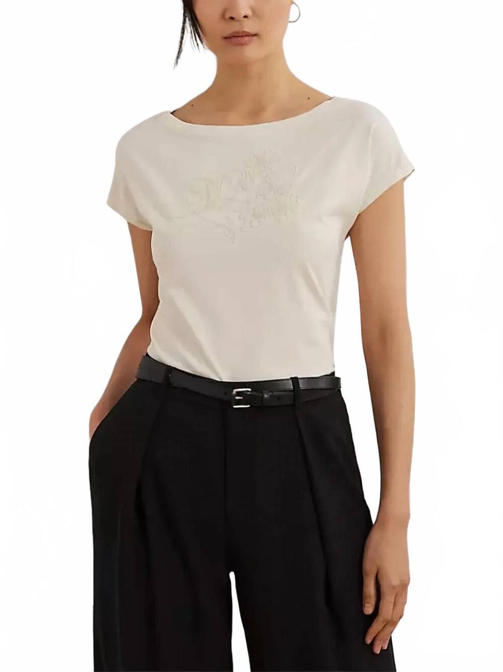 NEW RALPH LAUREN embroidered cotton t-shirt in white